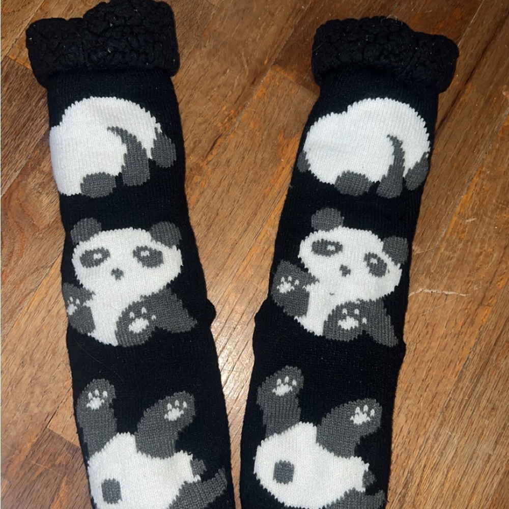 Black and White Panda Slipper Socks